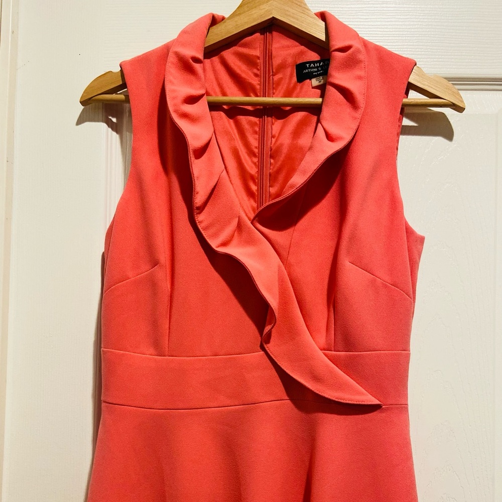 Tahari Coral Ruffle-Front Sleeveless Dress